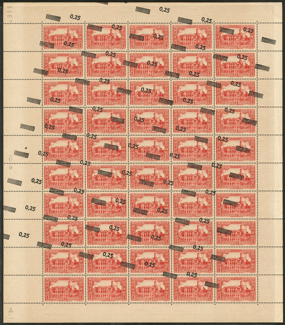 ** Surcharge En Diagonale Très Déplacée. No 148, Feuille De 50 Ex Dont Deux Sans Surcharge, Superbe - Unused Stamps