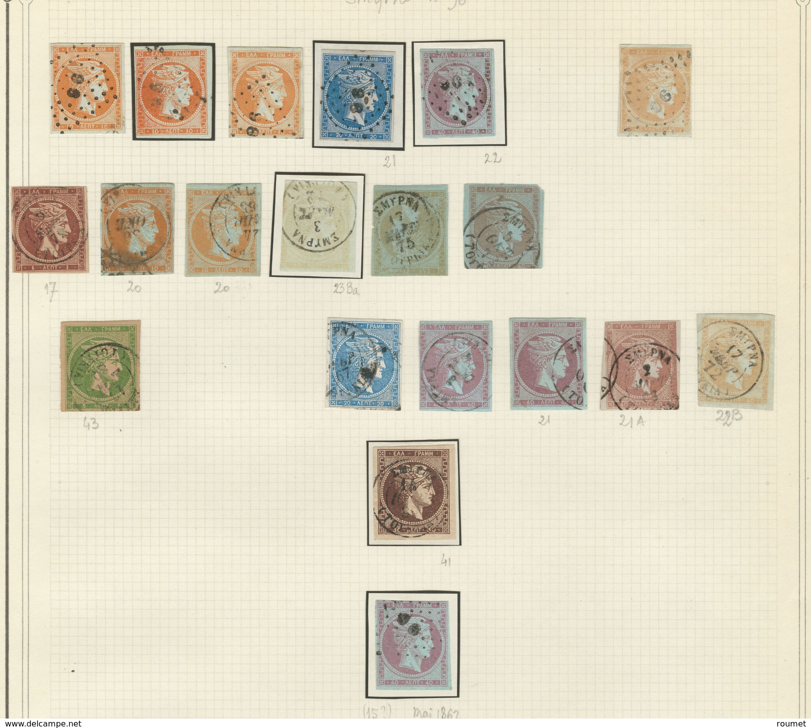 GRECE. Collection. Oblitérations De La Méditerranée 1861-1882 (Poste), Environ 200 Détachés Et 21 Plis, Dont Alexandrie, - Other & Unclassified