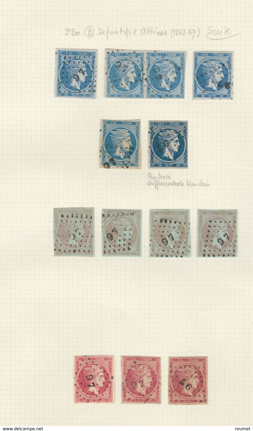 GRECE. Collection. Oblitérations de la Méditerranée 1861-1882 (Poste), environ 200 détachés et 21 plis, dont Alexandrie,