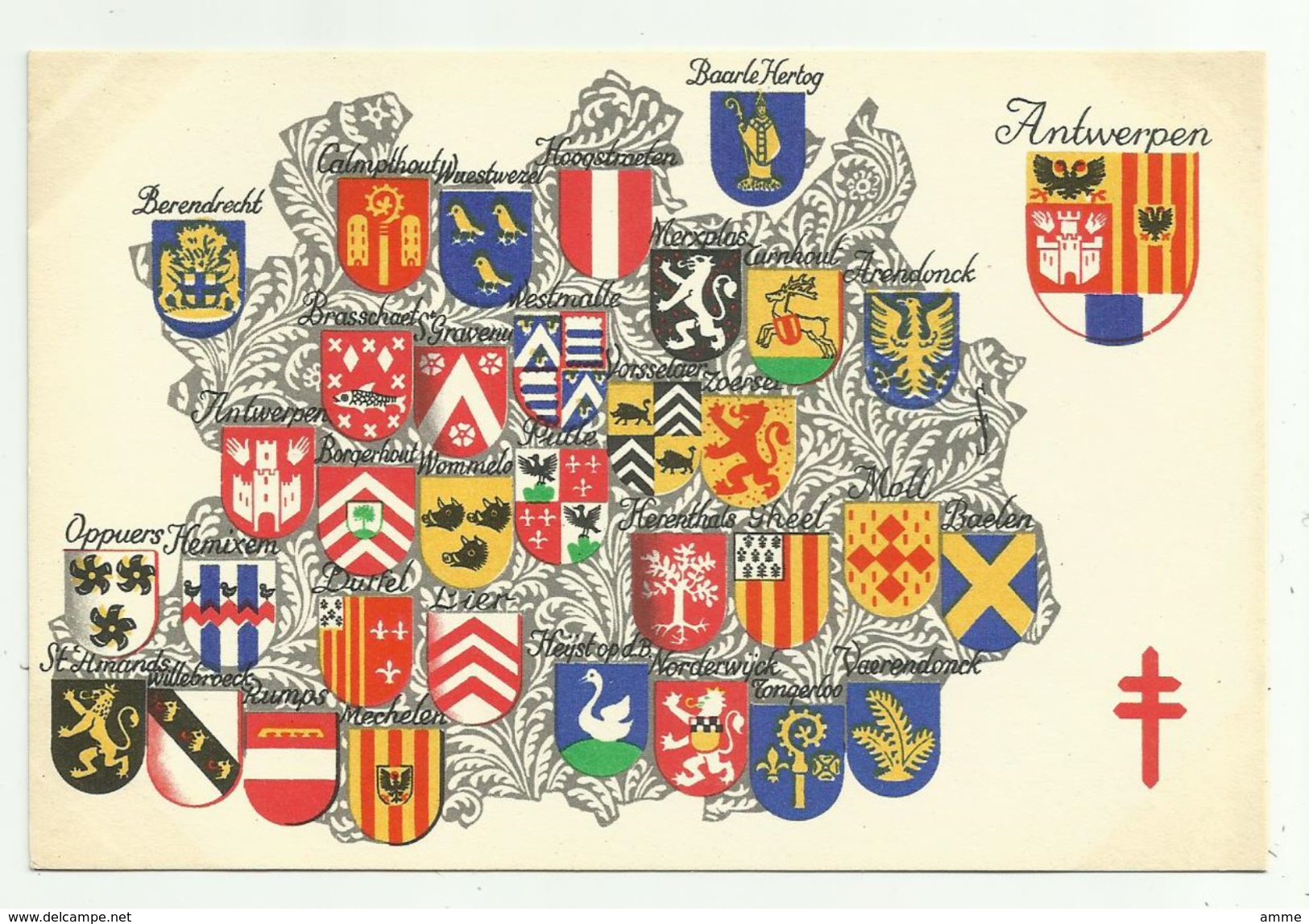 Vintage Postcard   *  Belgique - Province D' Anvers  - écus / Armoiries Villes  (CPM)   Wapenschild - Genealogie