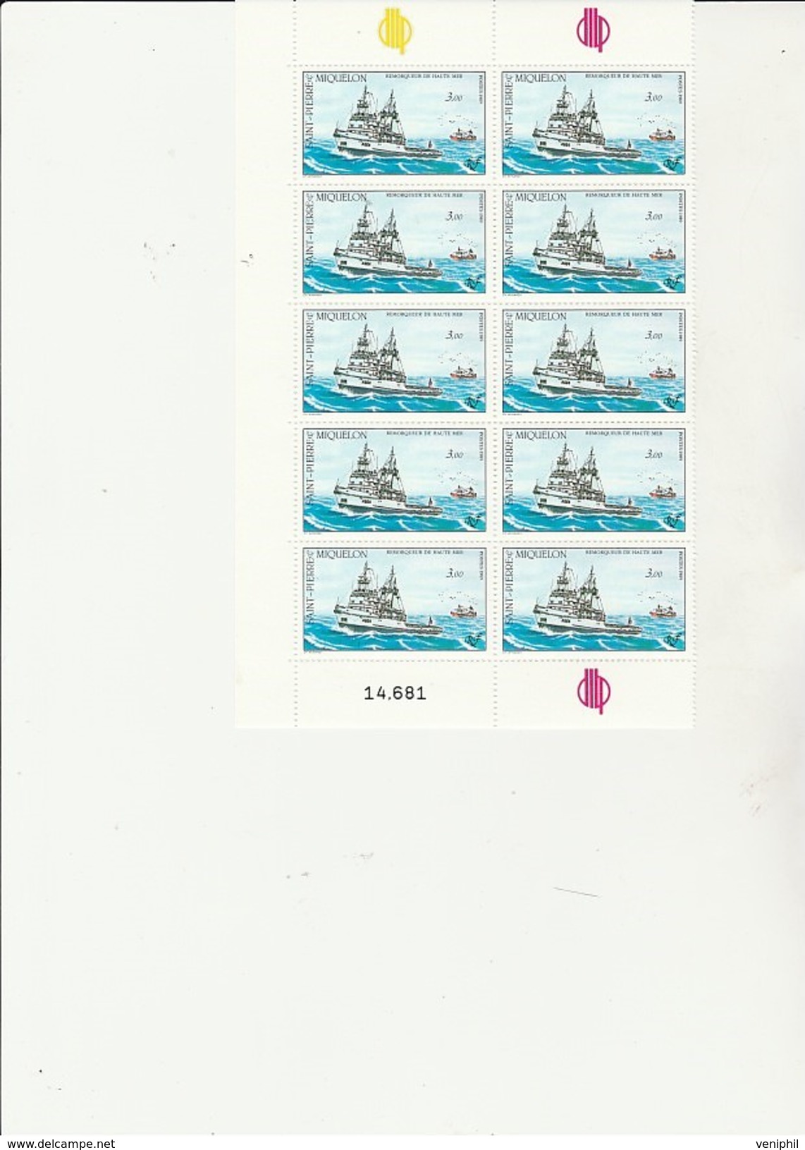 ST PIERRE ET MIQUELON   - FRAGMENT  FEUILLE DE 10TIMBRES N° 510 - ANNEE 1989  - - COTE : 14 &euro; - Ungebraucht