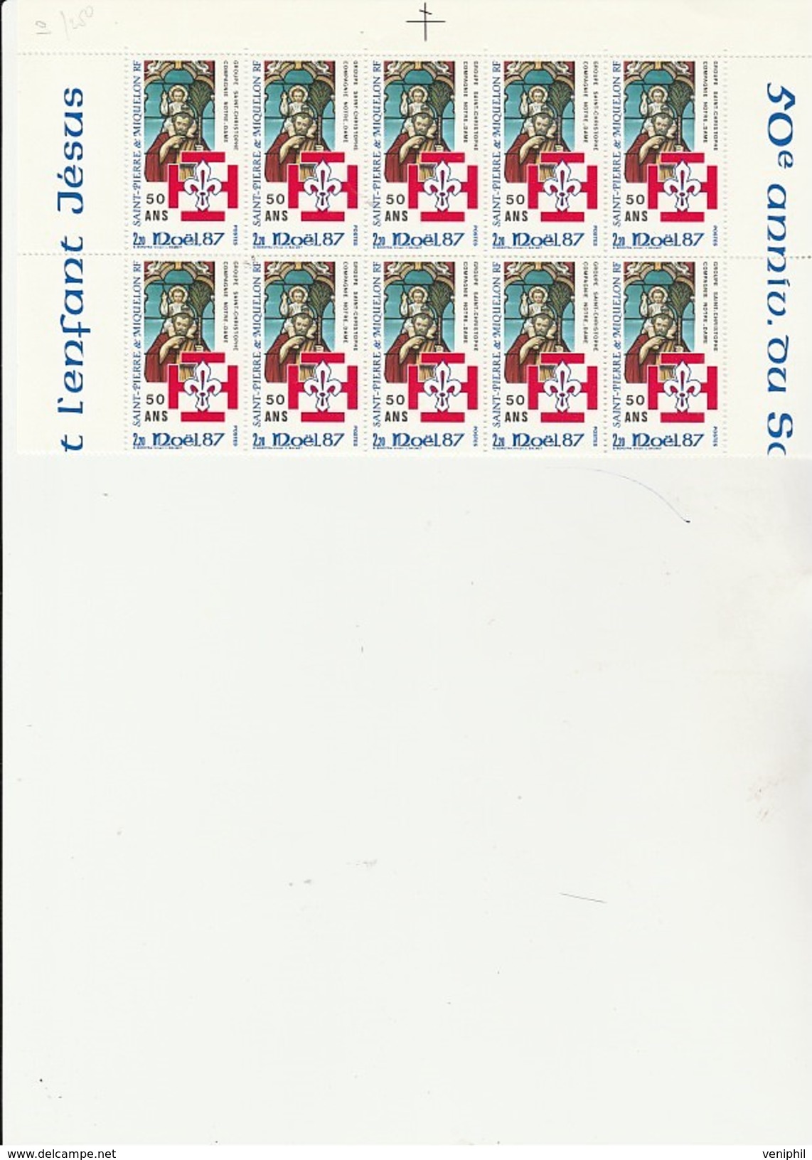 ST PIERRE ET MIQUELON   - FRAGMENT  FEUILLE DE 10 TIMBRES N° 483 - ANNEE 1987 - - COTE : 20 &euro; - Unused Stamps