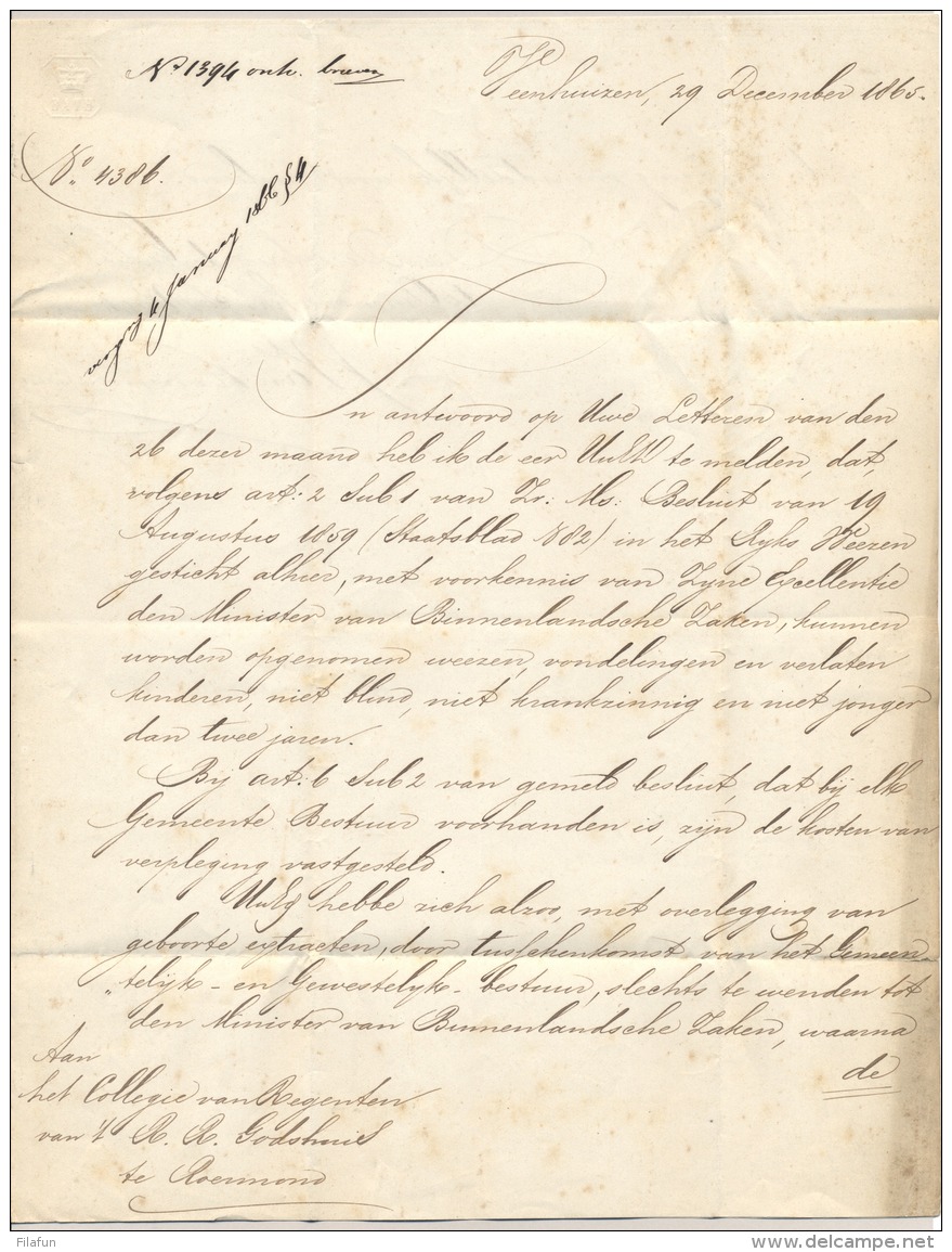 Nederland - 1865 - Complete Vouwbrief Van NORG (PEP 0126-01) Via ASSEN Naar ROERMOND - ...-1852 Voorlopers