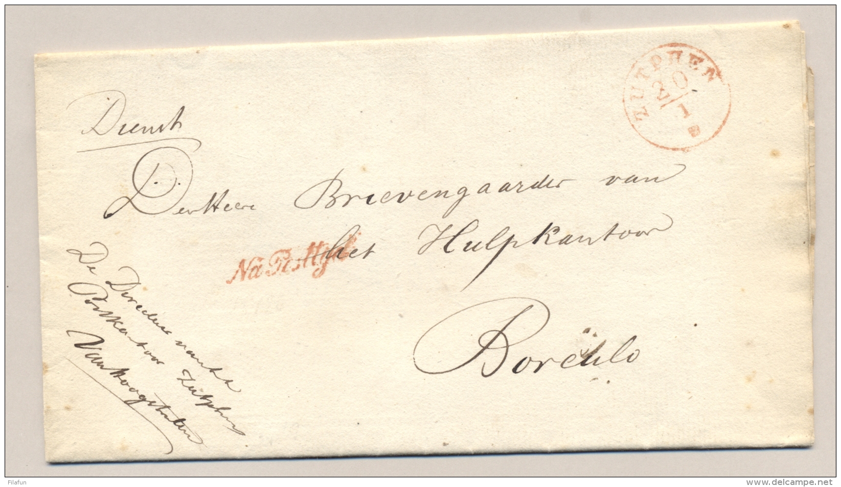 Nederland - Dienst-omslag Van Directeur Postkantoor ZUTPHEN (PEP 2590-09) Na Posttijd Naar Brievengaarder BORCULO - ...-1852 Prephilately