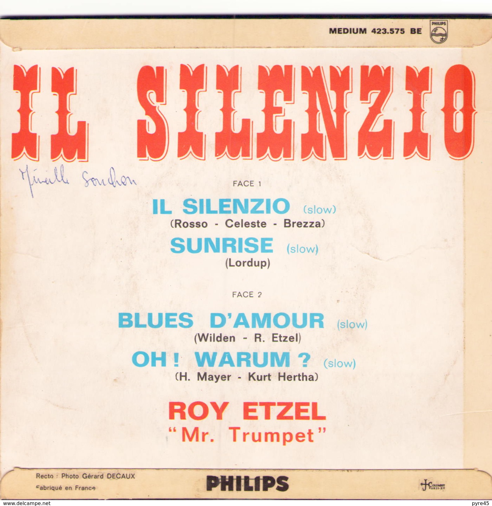 45 TOURS ROY ETZEL PHILIPS 423575 IL SILENZIO / SUNRISE / BLUES D AMOUR / OH WARUM - Compilations