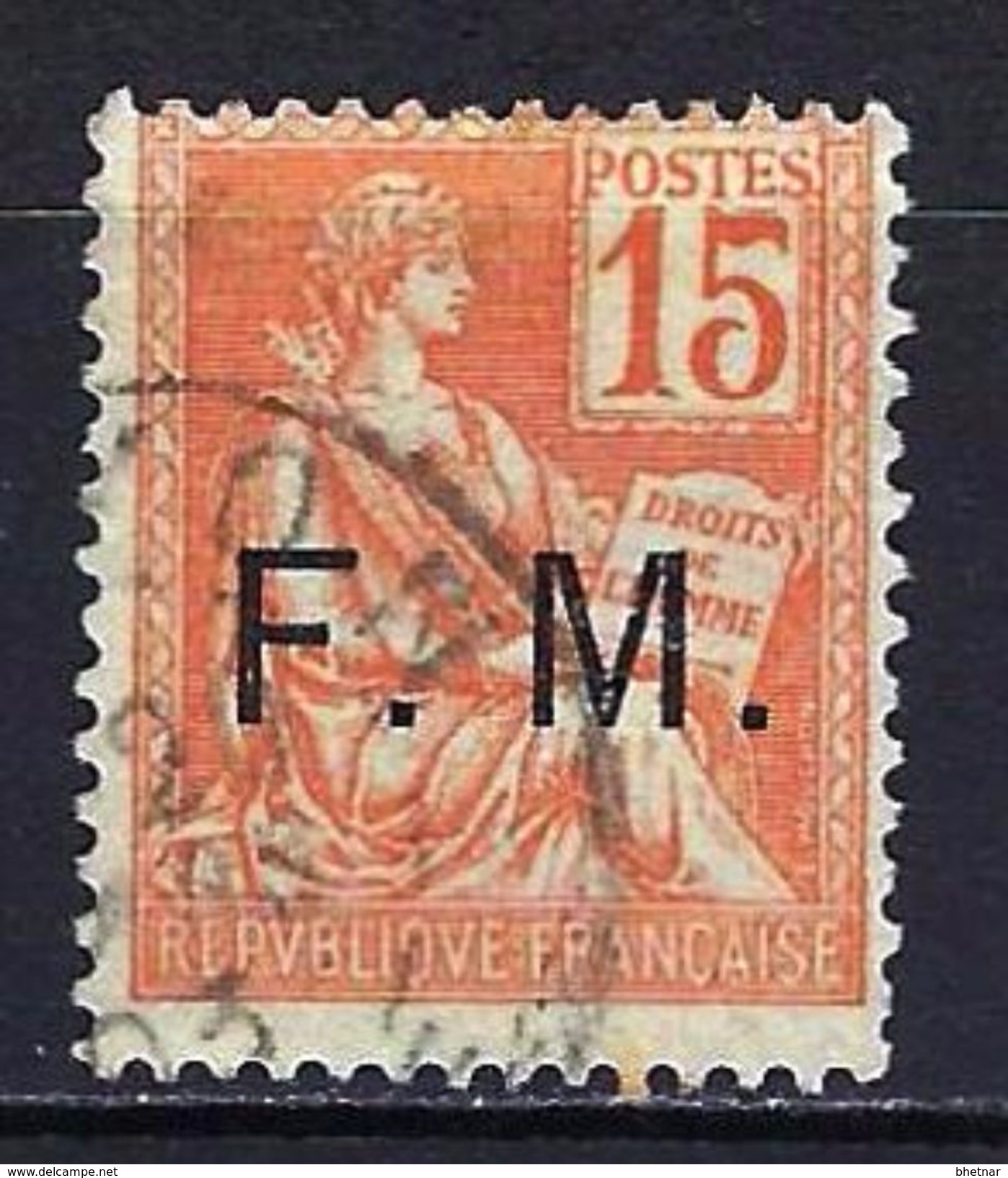 FR Franchise YT 1 " Mouchon 15c. Orange Surch." 1901-04 Oblitéré - Timbres De Franchise Militaire