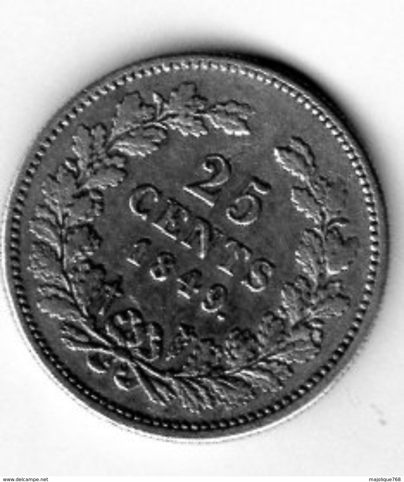 Pièce De Monnaie Du Pays-bas - 25 Cents Argent 1849 En T T B + - - 1840-1849 : Willem II