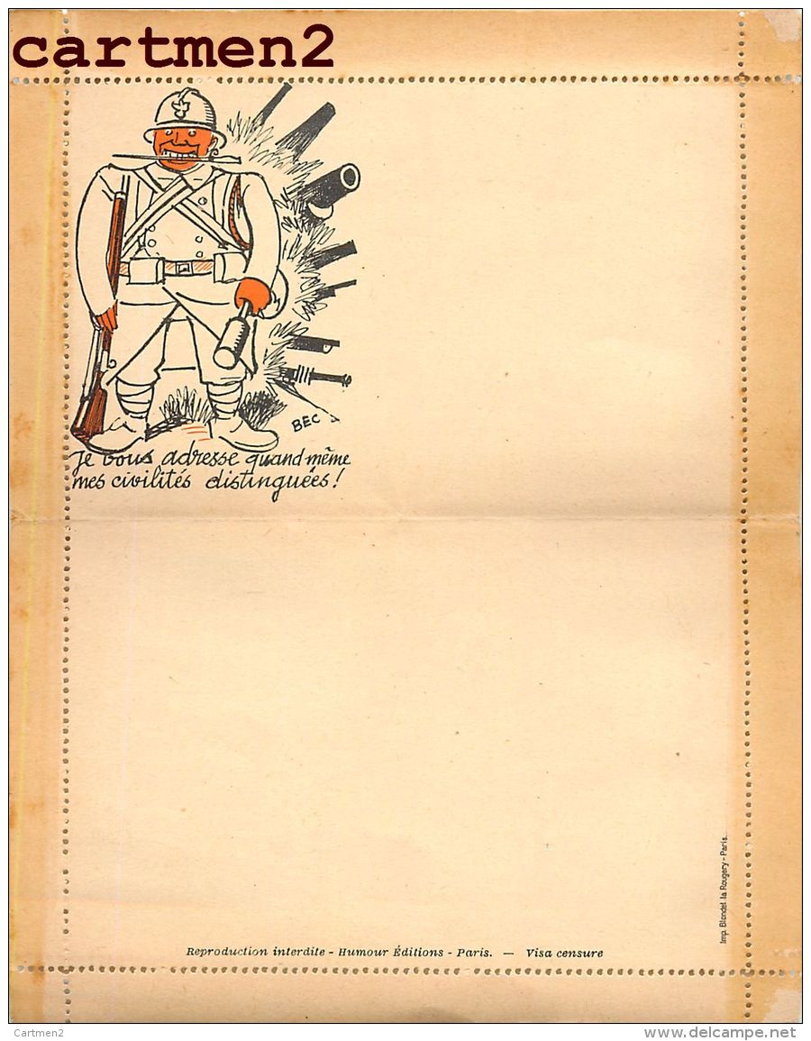 SERIE DE 12 CARTE LETTRE DEPLIANTE : ILLUSTRATEUR BEC HUMOUR MILITAIRE TANK GUERRE SOLDATS CASERNE PATRIOTIQUE ARMEE