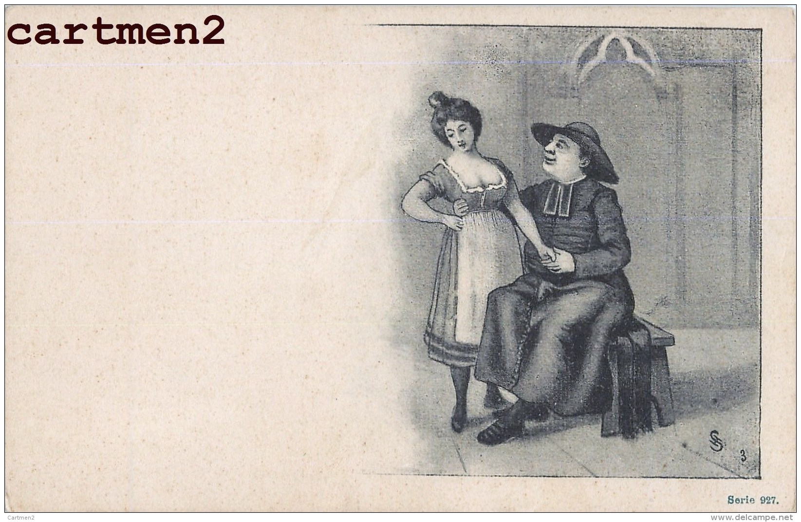 SERIE DE 3 CPA : ILLUSTRATEUR H. SCHMIDT HUMOUR EROTISME CURE FEMME EROTICISM RELIGION L.E. SCHAUFELBERGER GENEVE - Altri & Non Classificati