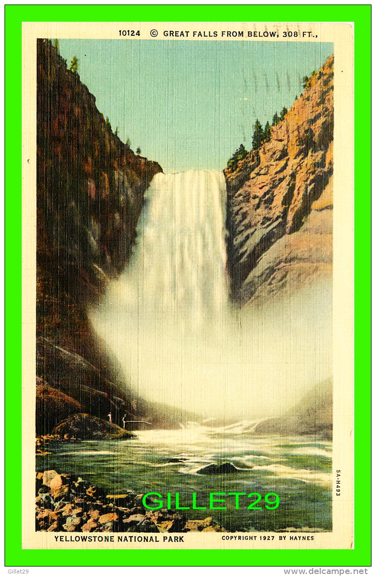 YELLOWSTONE, WY - GREAT FALLS - OF THE YELLOWSTONE - TRAVEL IN 1940 - HATNES PICTURE SHOPS INC - - Yellowstone