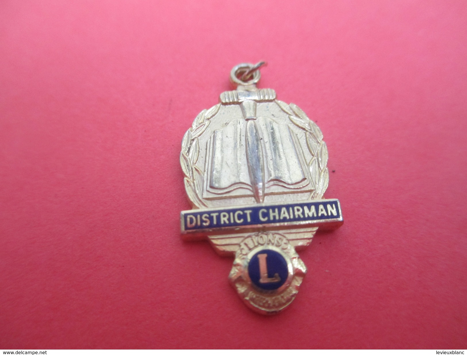 Médaille De Cou/ Lion's Club International/District Chairman/Dague Et Livre/Doré Or Fin  Fin XX Siècle        MED162 - Autres & Non Classés