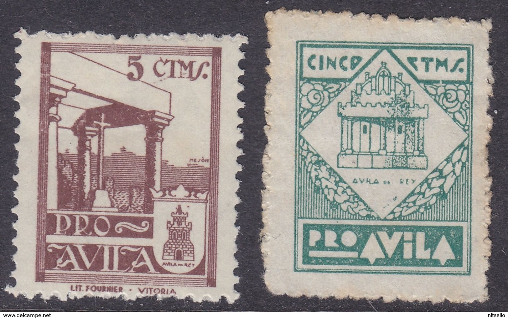 LOTE 2112A  ///  (C105) GUERRA CIVIL  2 VIÑETAS PRO AVILA Nº 1 Y Nº 2 CATOGO SOFIMA/FESOFI - Republikeinse Uitgaven