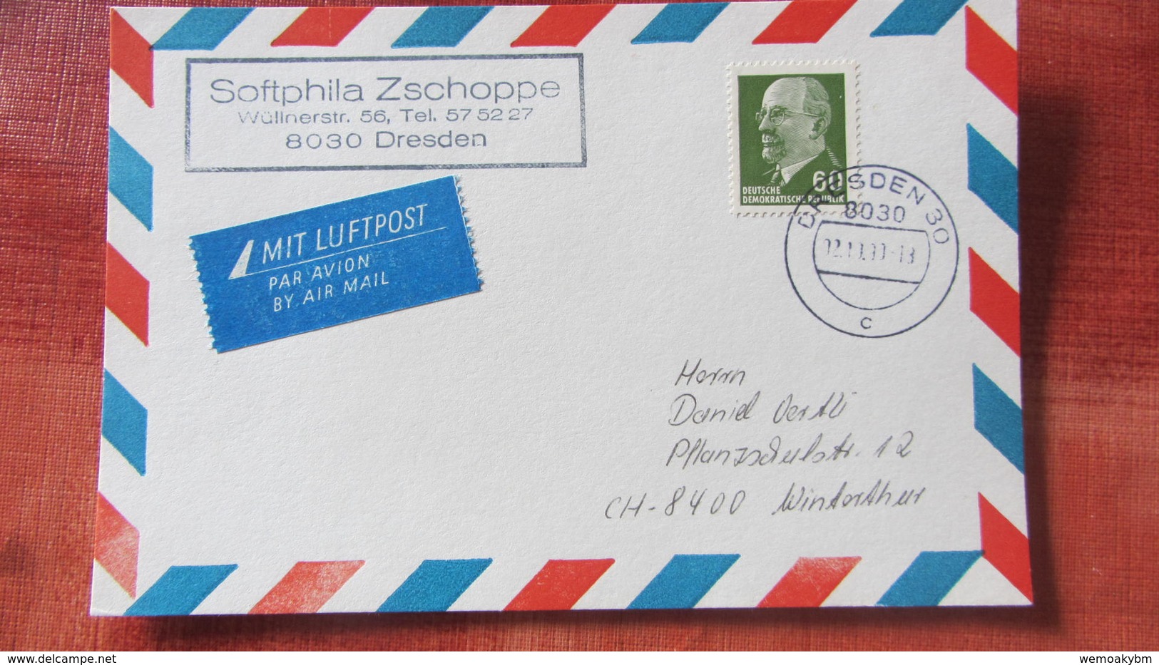 DDR-WU: Luftpost-Postkarte Mit 60 Pf Ulbricht Vom 2.10.90 -Letzttag DDR- Aus Dresden Knr: 1080 - Poste Aérienne