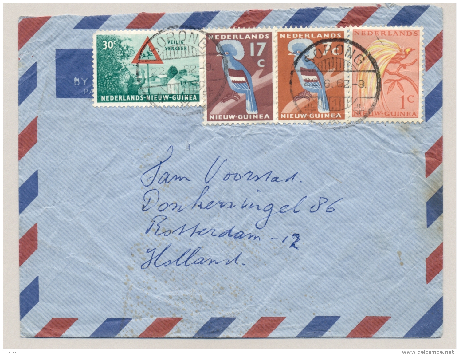 Nederlands Nieuw Guinea - 1962 - 4 Zegels Op Briefje Van SORONG/1 Naar Rotterdam / Nederland - Nederlands Nieuw-Guinea
