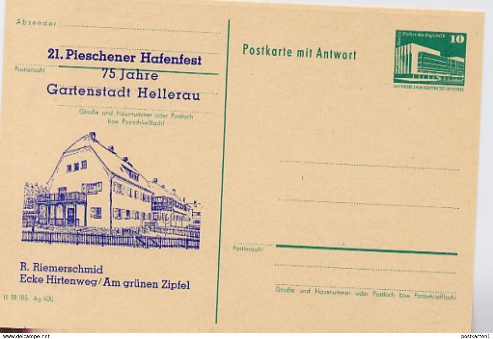 DDR P85F-1F-84 C2-a Frage-Postkarte Zudruck HAFENFEST DRESDEN-HELLERAU 1984 - Private Postcards - Mint