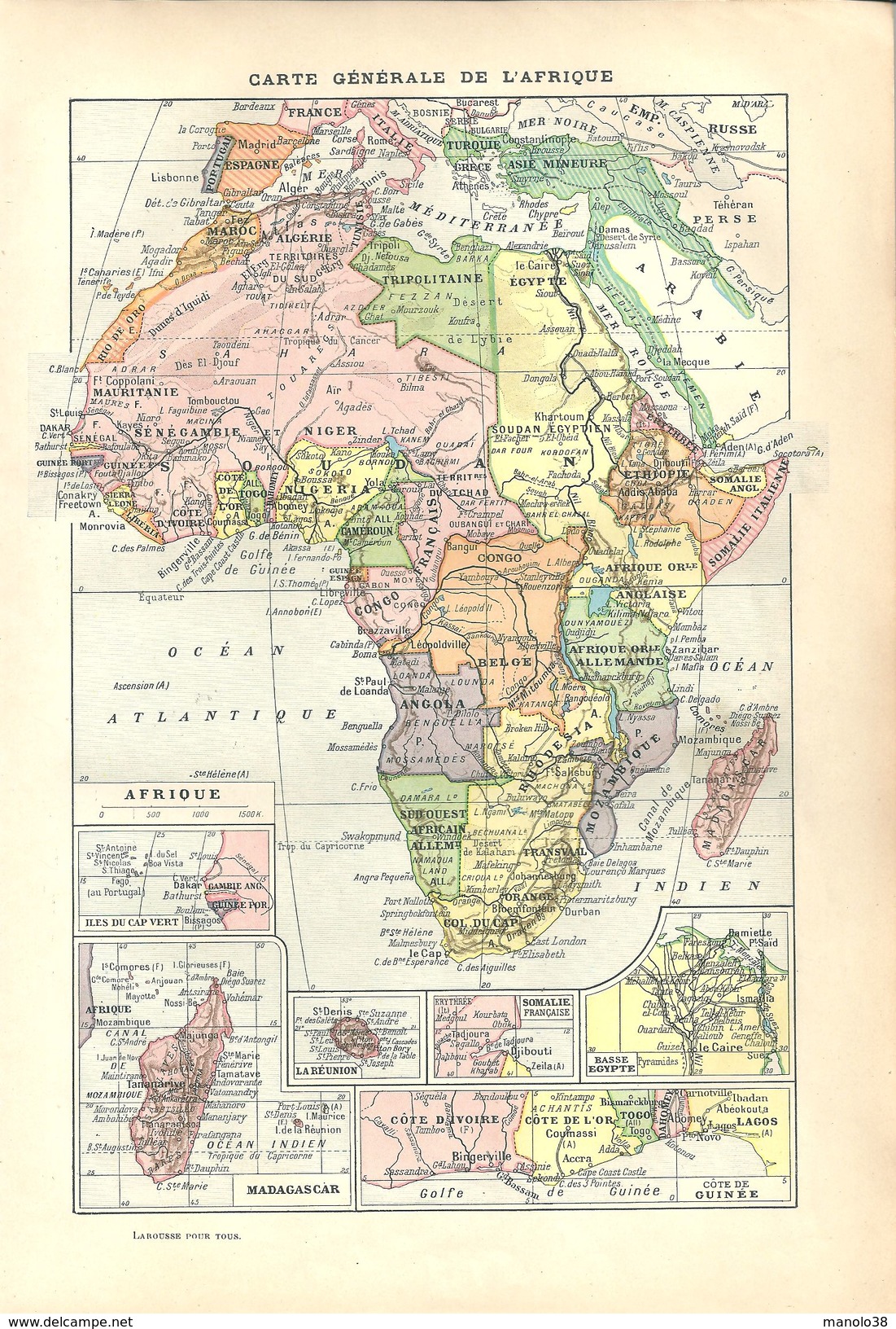 Carte Générale De L'Afrique (recto) Illustration Sur L'Afrique (verso) Larousse 1907 - Non Classificati