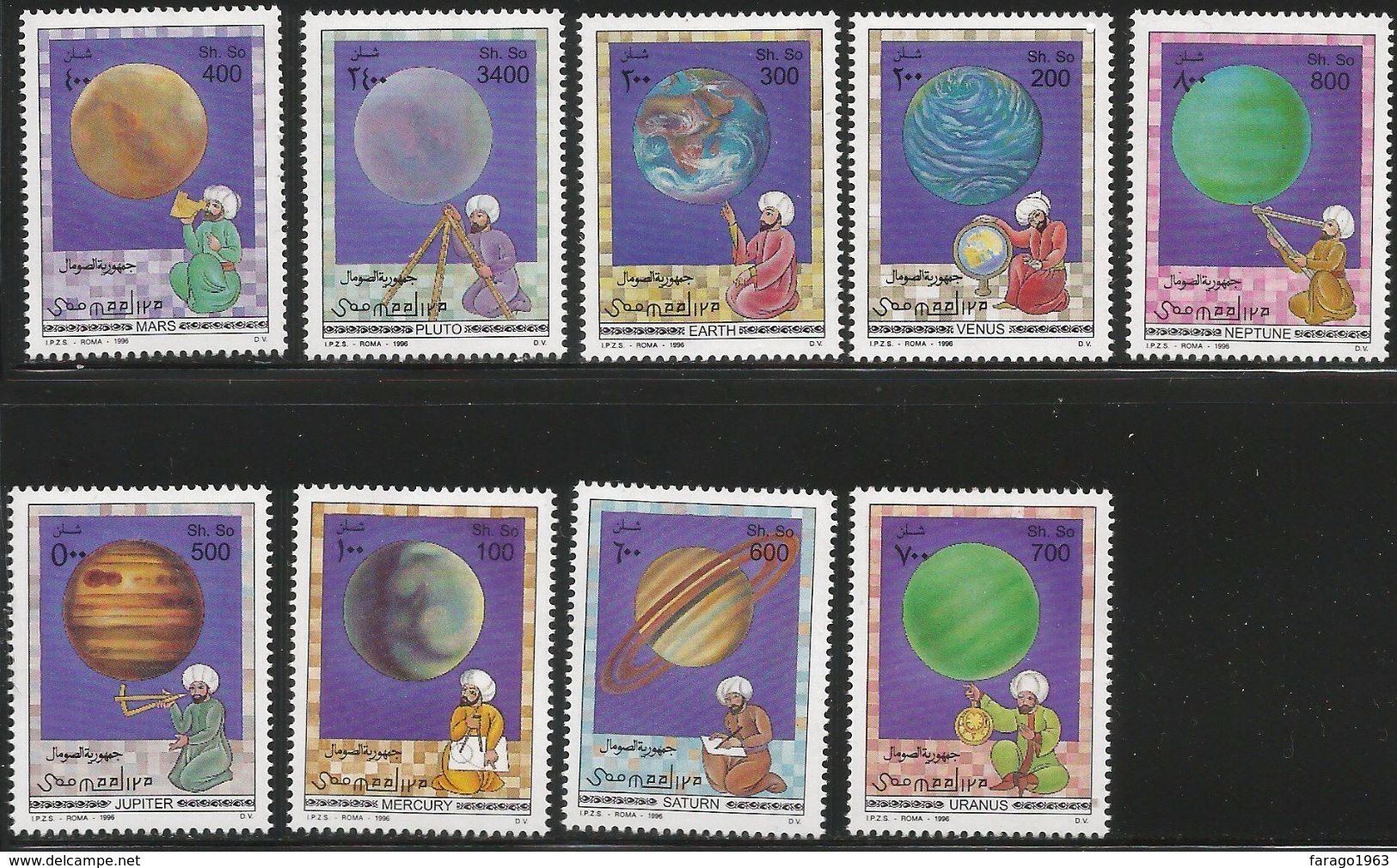 1996 Somalia Planets Space Astronomy  Complete Set Of 9 MNH - Somalie (1960-...)