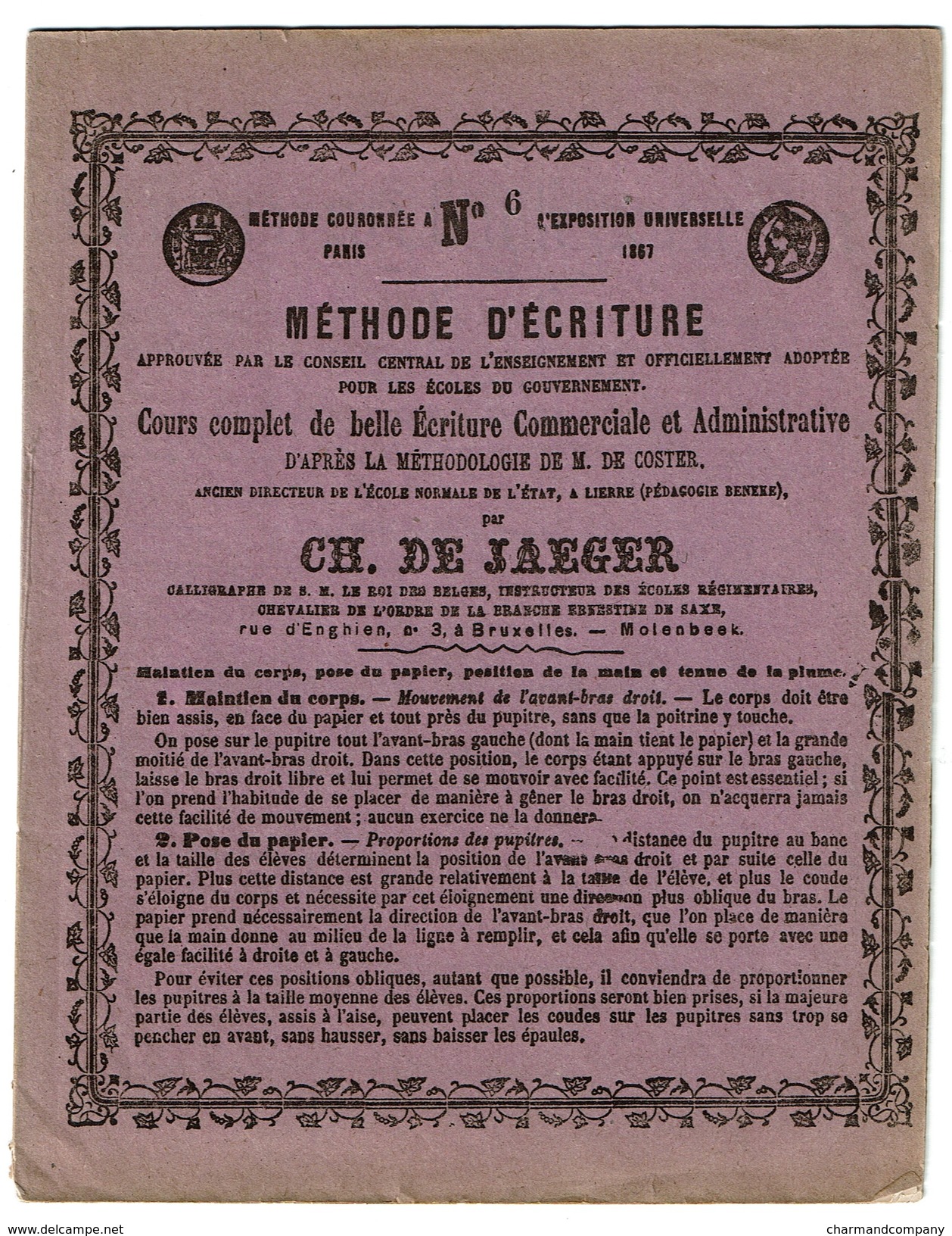 Ecole D'Autrefois C1867 ! Méthode D'écriture Méthodologie De M. De Coster - Ch. De Jaeger Calligraphe De S.M. Le Roi - Autres & Non Classés