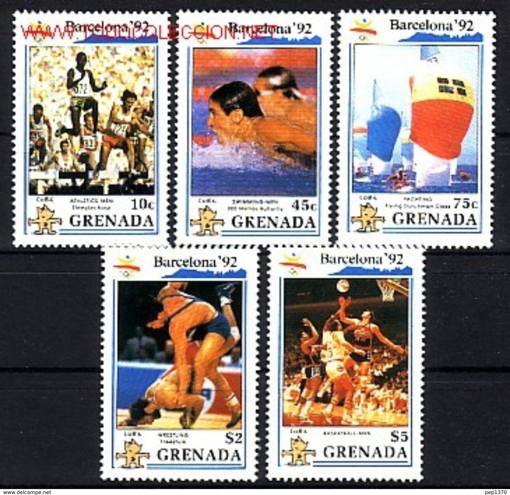 GRENADA 1992 - OLYMPICS BARCELONA 92 - YVERT Nº 1895-1899 - MICHEL 2133-2137  - SCOTT 1858-1862A - Segeln