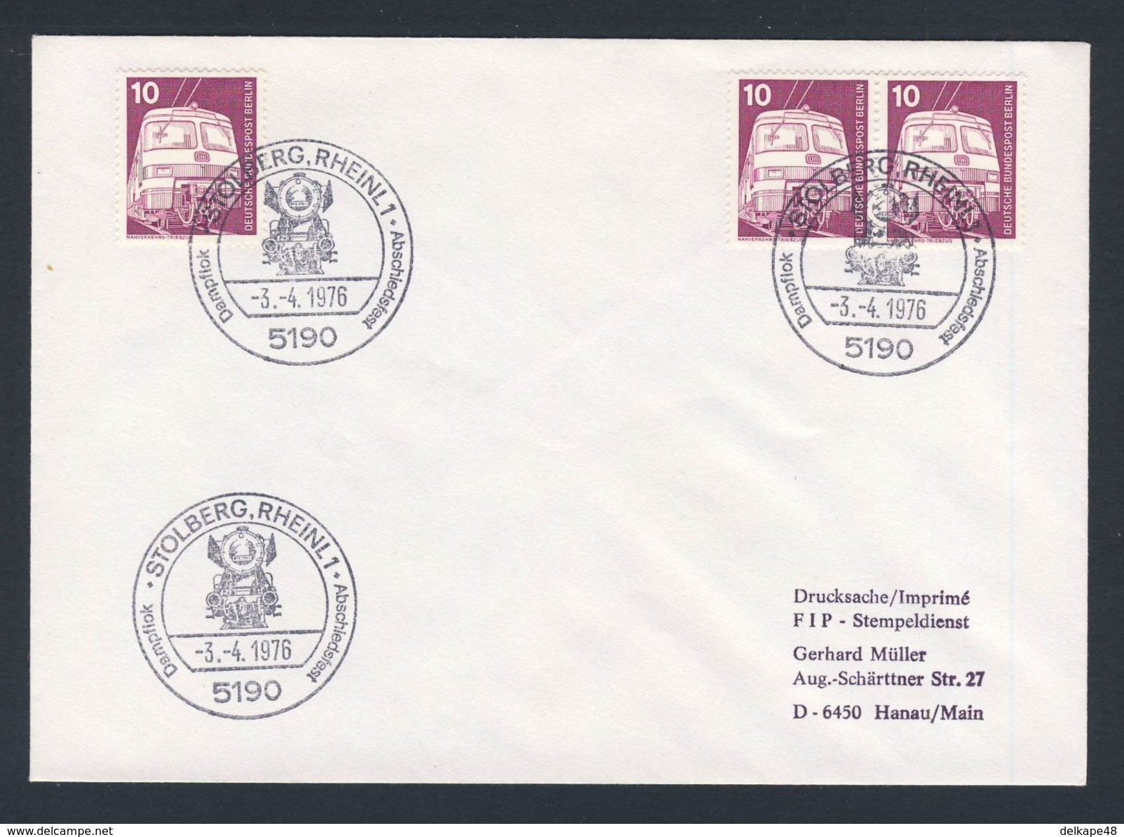 Deutschland Germany 1976 Cover / Brief - Dampflok Abschiedsfest - Stolberg, Rheinland / Steam Train Farewell - Treinen