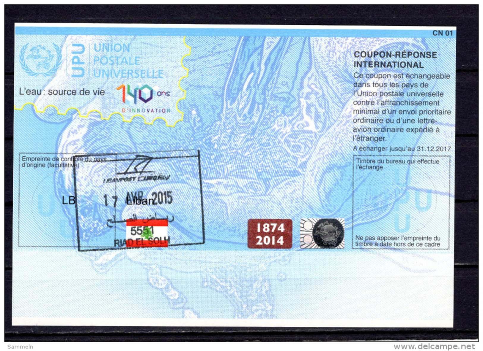 8104 IAS IRC Coupon Reponse International Libanon T39 Gest LB20140730AA - Libanon