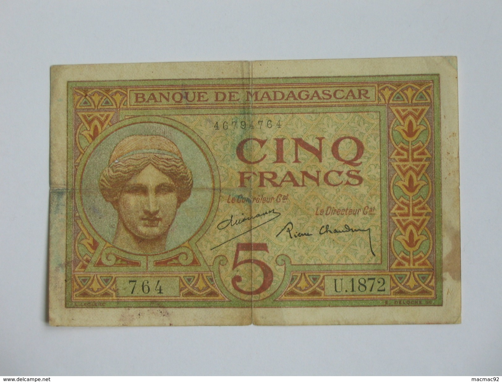 5 Francs 1937- Sans Date - MADAGASCAR - Banque De Madascar - **** EN ACHAT IMMEDIAT  **** - Madagaskar