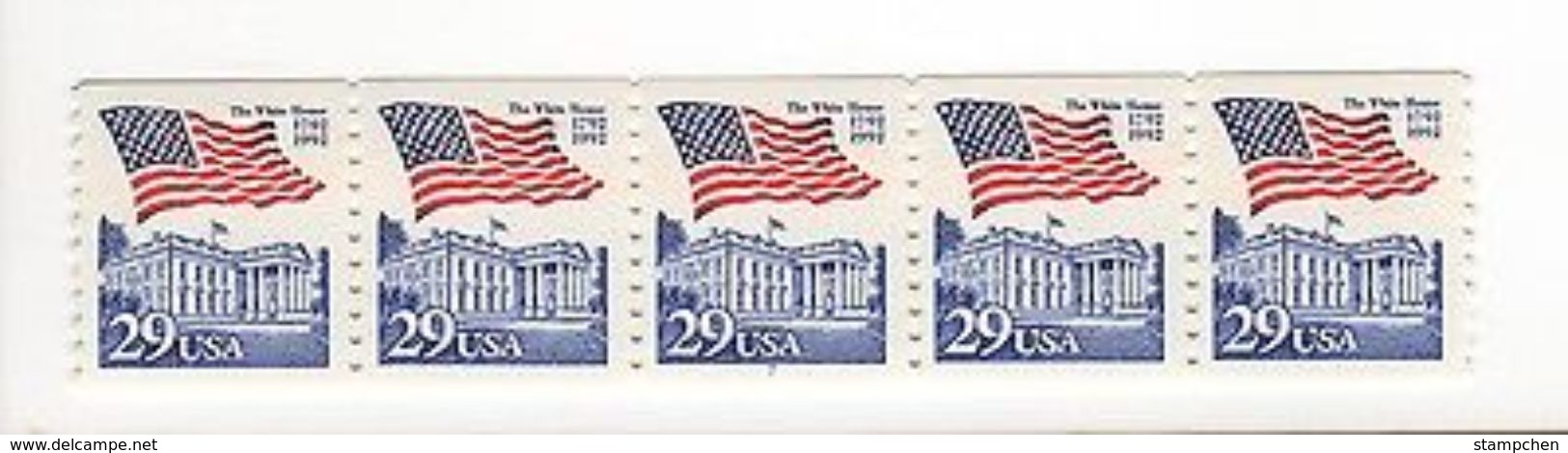 Strip Of 5-PNC # 7 -1992 USA Flag Over The White House Coil Stamp Sc#2609 Post Plate Number Coil - Rollenmarken (Plattennummern)