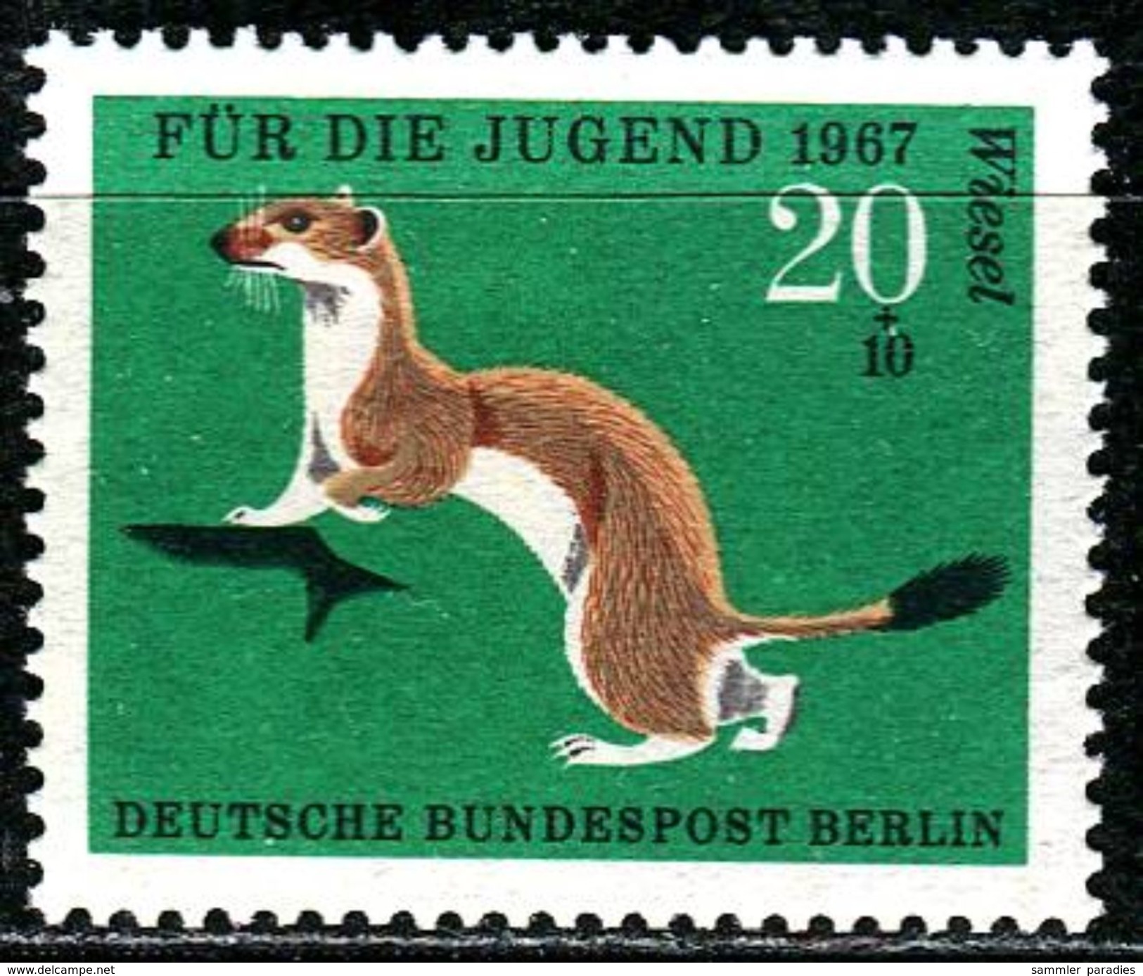 A07-29-3) Berlin - Michel 300 - ** Postfrisch (B) - 20+10Pf  Pelztiere, Jugend 67, Hermelin - Unused Stamps