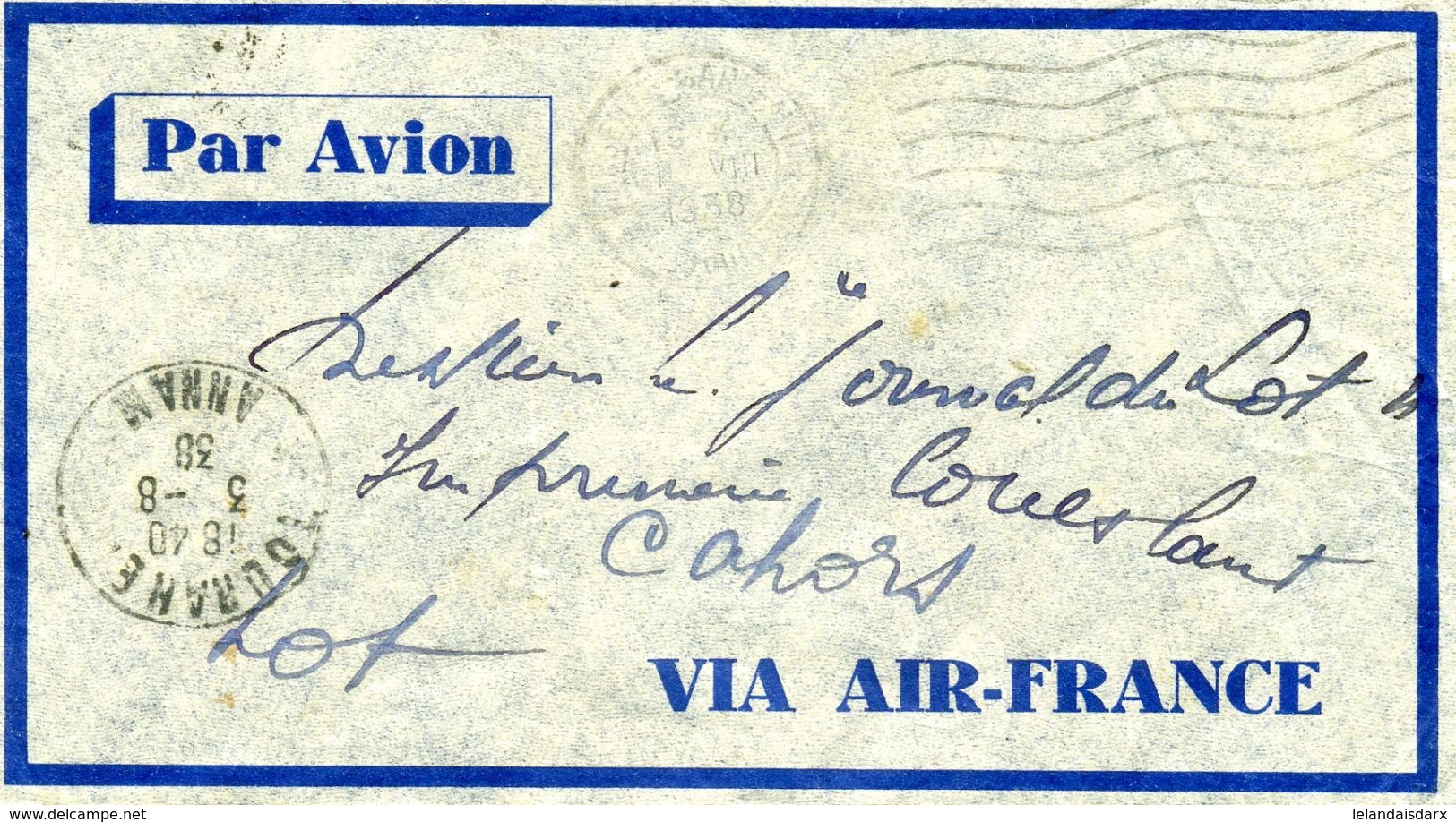 Cachet  Annam  Par Avion Via Air Mail Au Dos Timbre Indochine    Dossier Factures 8 - 1921-1960: Modern Period