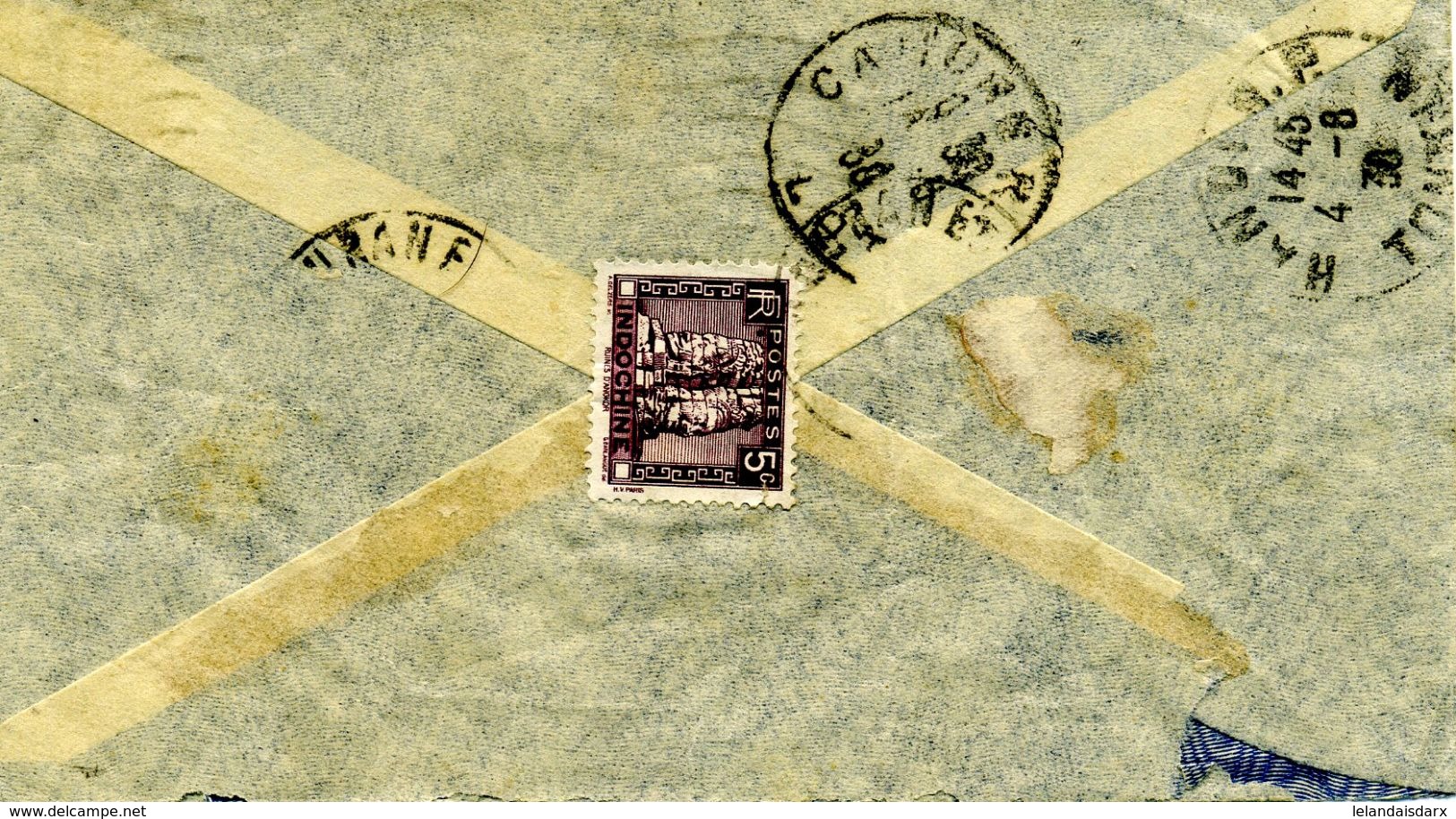 Cachet  Annam  Par Avion Via Air Mail Au Dos Timbre Indochine    Dossier Factures 8 - 1921-1960: Modern Period