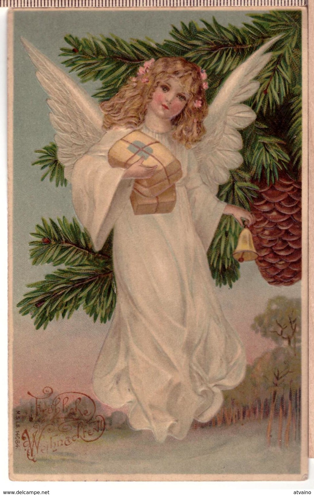 Christmas Card Angel Gifts MSIB Embossed VINTAGE PHOTO POSTCARD 1910 - Anges