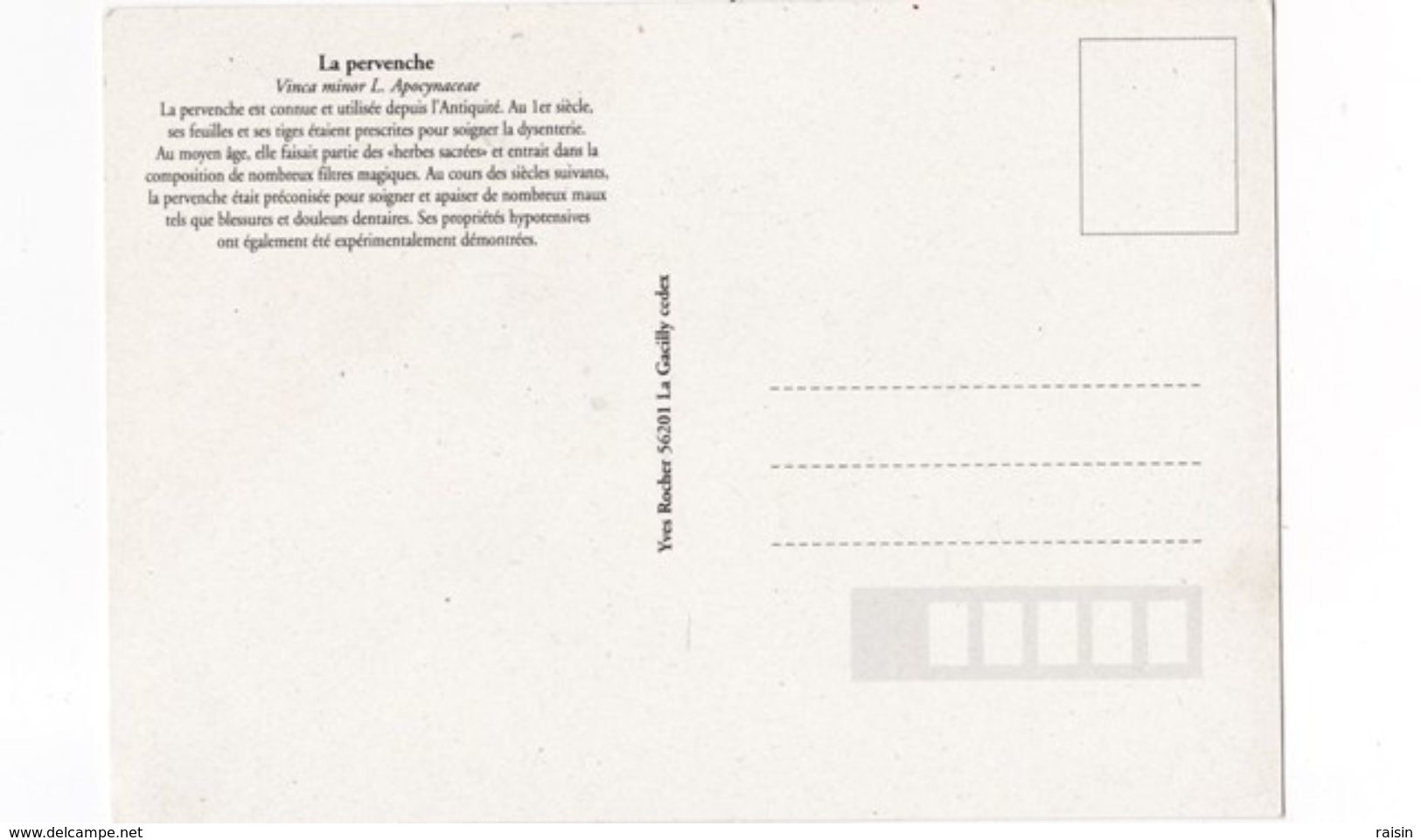 Fleurs Plantes Médicinales  Pervenche  Ed; Yves Rocher  TBE - Plantas Medicinales