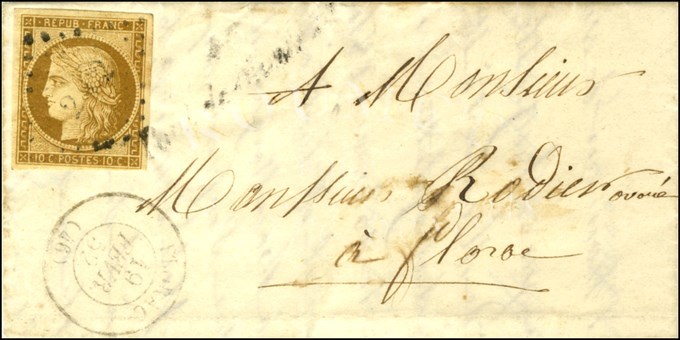 PC 2502 / N° 1 Belles Marges Càd T 15 FLORAC (46) Cursive 46 / Pont De Montvert (faible) Sur Lettre Locale. 1852. - TB. - 1849-1850 Ceres