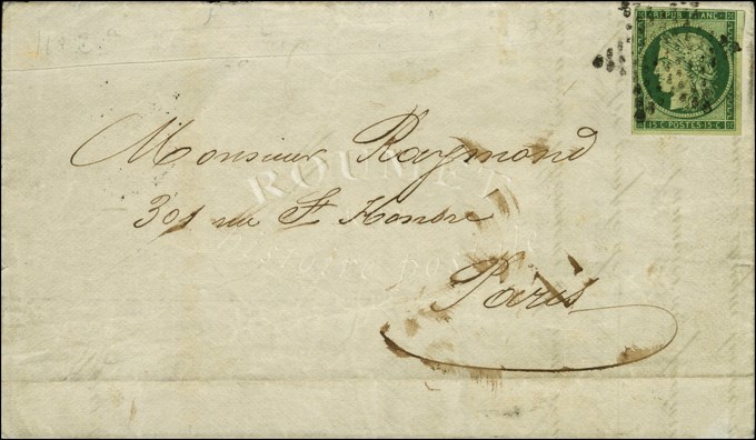 Etoile / N° 2 Vert Foncé Sur Lettre Avec Texte De Paris Pour Paris. 1852. - TB. - R. - 1849-1850 Ceres