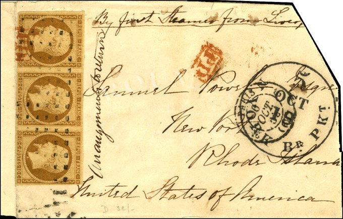 Rouleau De Points / N° 9 Bande De 3 Càd PARIS (60) Sur Lettre Partielle Pour New York. 1853. - B / TB. - 1852 Luis-Napoléon