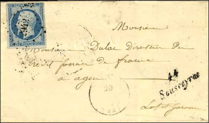 PC 2942 / N° 10 Cursive 44 / Sousseyrac. 1854. - TB / SUP. - R. - 1852 Louis-Napoléon