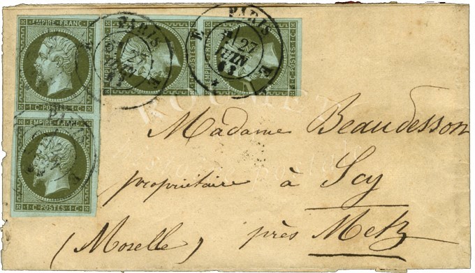 E PARIS E / N° 11 Paire (2) (1 Paire Def) Sur Bande D'imprimé Pour Scy Près Metz. 1861. - TB. - 1853-1860 Napoléon III