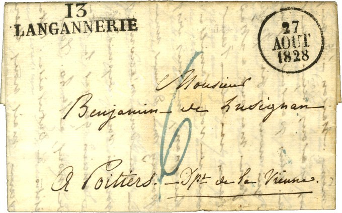 13 / LANGANNERIE Sur Lettre Avec Texte Daté 1828. - SUP. - Sonstige & Ohne Zuordnung