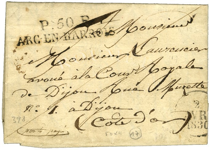 P. 50. P. / ARC-EN-BARROIS Sur Lettre Avec Texte Daté 1830. - TB / SUP. - Sonstige & Ohne Zuordnung