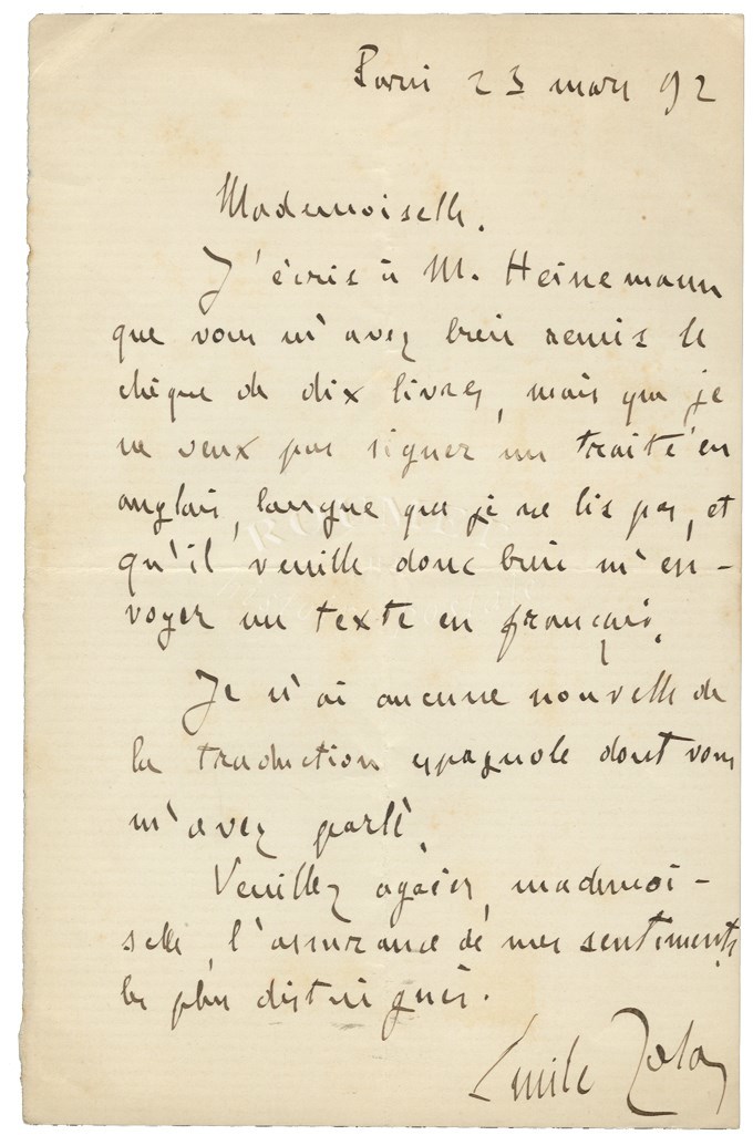 ZOLA Émile (1840-1902), écrivain. - Andere & Zonder Classificatie