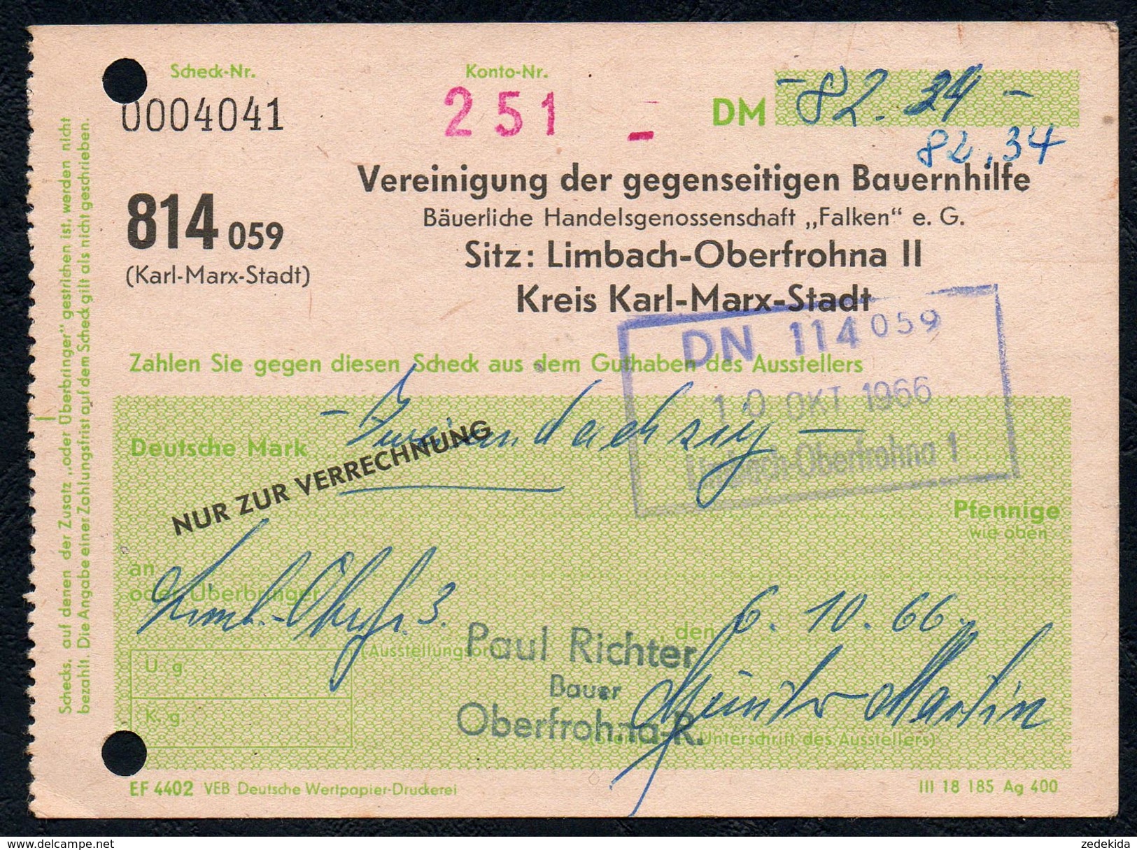 A6799 - Alte Rechnung - Quittung - Limbach Oberfrohna Bauernhilfe 1966 Hartmannsdorf - Banco & Caja De Ahorros