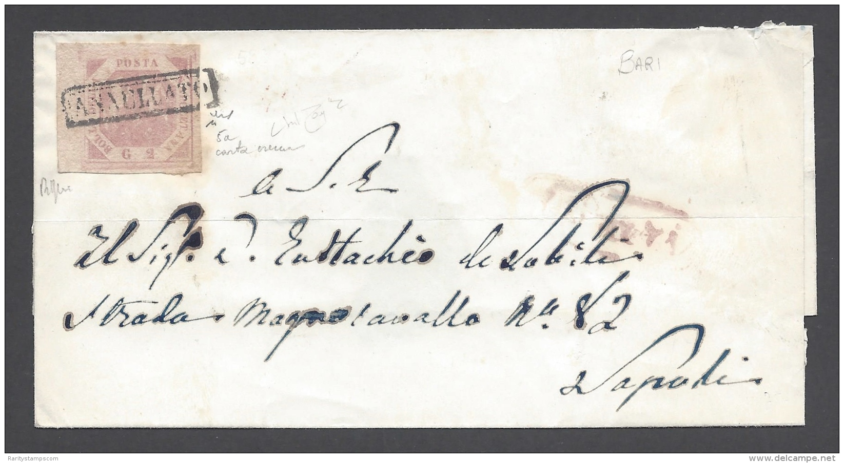 NAPOLI 1858 2Gr COVER BARI TO NAPOLI - Naples