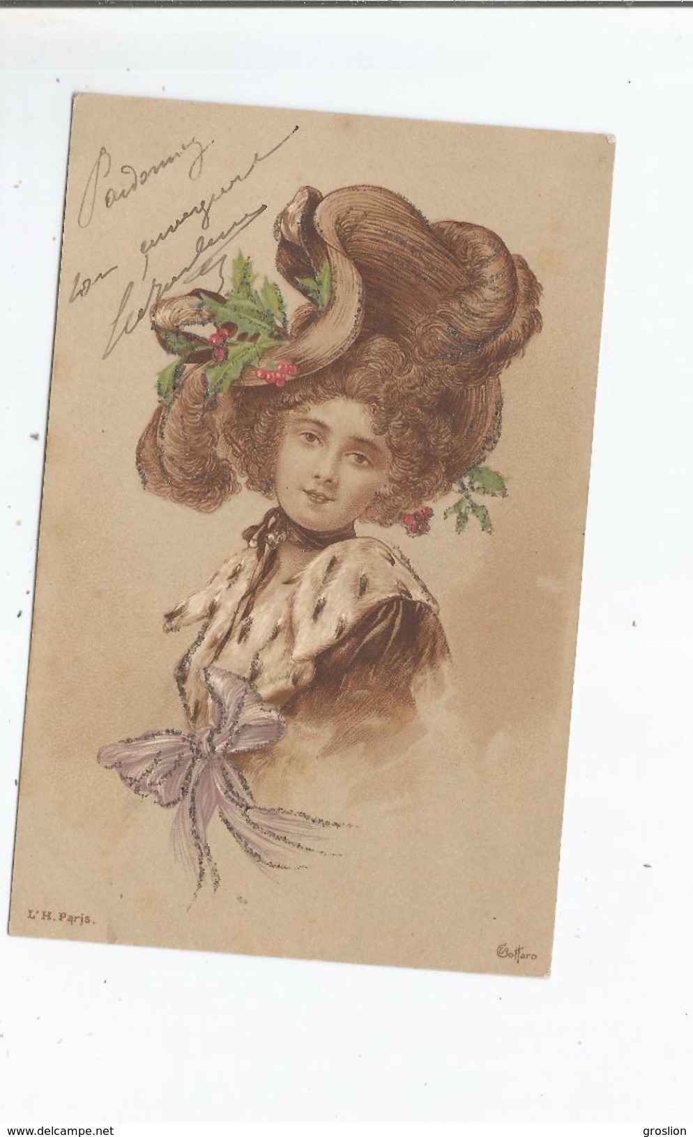 BOTTARO E ILLUSTRATION FEMME AU CHAPEAU (PAILLETTES) 1904 - Bottaro