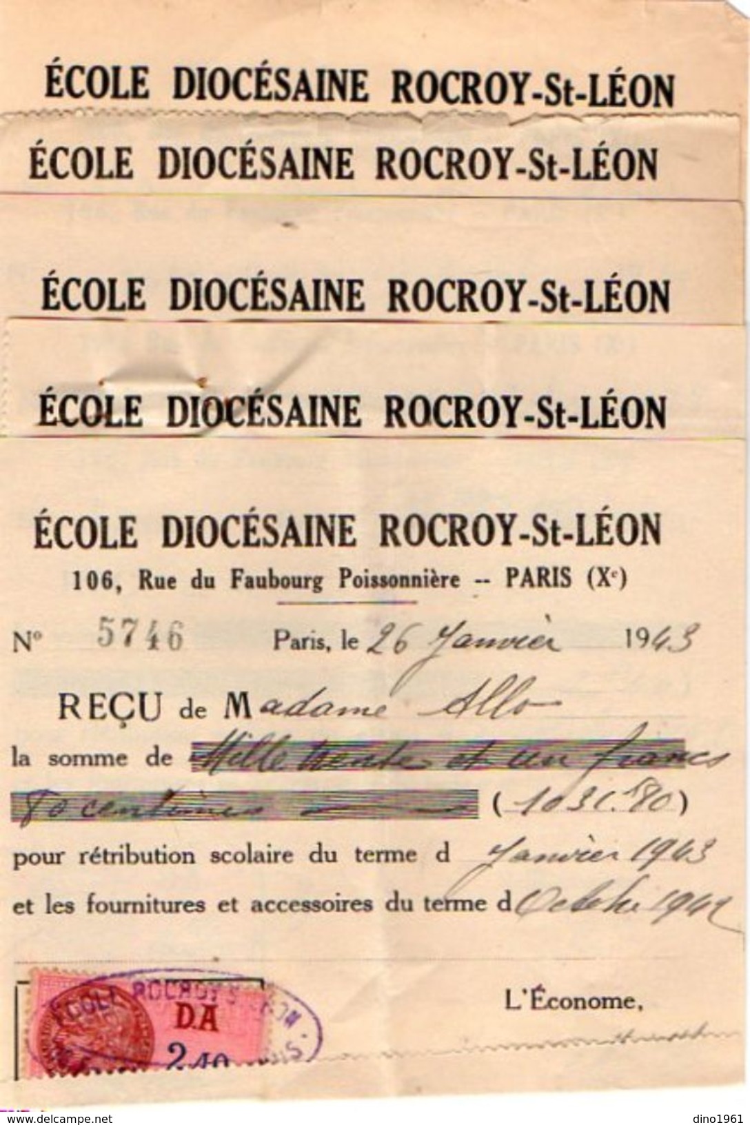 VP10.812 - PARIS - Ecole Rocroy - Saint - Léon - 9 Bulletins Scolaires - Elève ALLO & Divers - Diplômes & Bulletins Scolaires