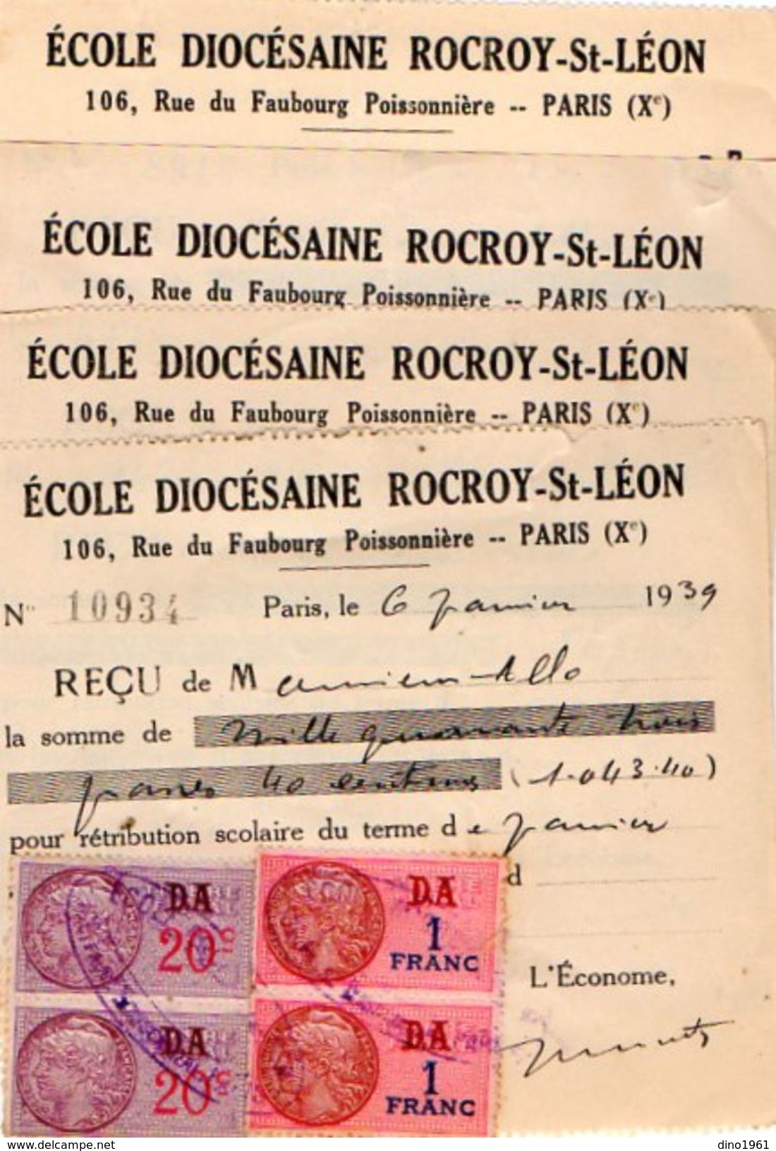 VP10.812 - PARIS - Ecole Rocroy - Saint - Léon - 9 Bulletins Scolaires - Elève ALLO & Divers - Diplômes & Bulletins Scolaires