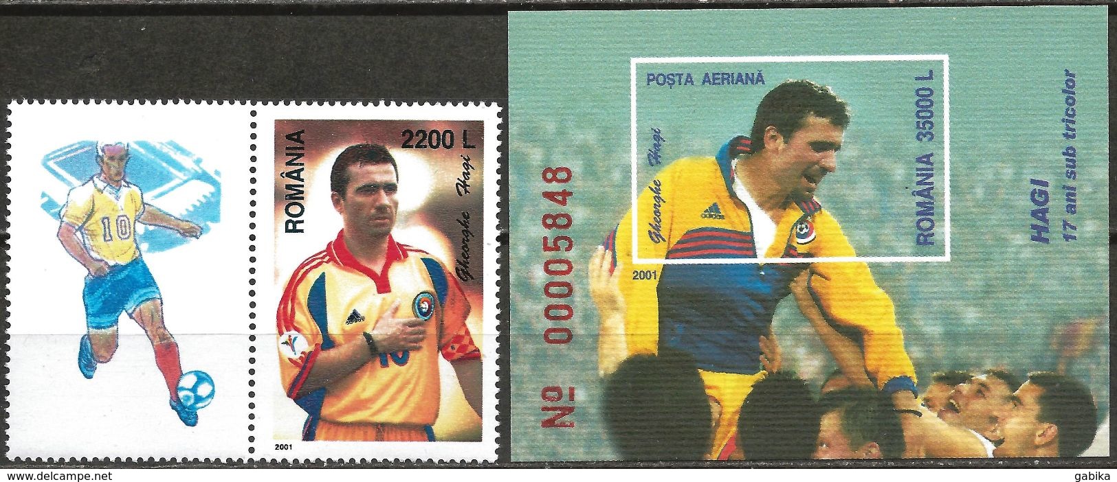 Romania 2001 Scott 4446 4447 MNH Stamp With Label And Sheet Soccer Hagi - Nuovi