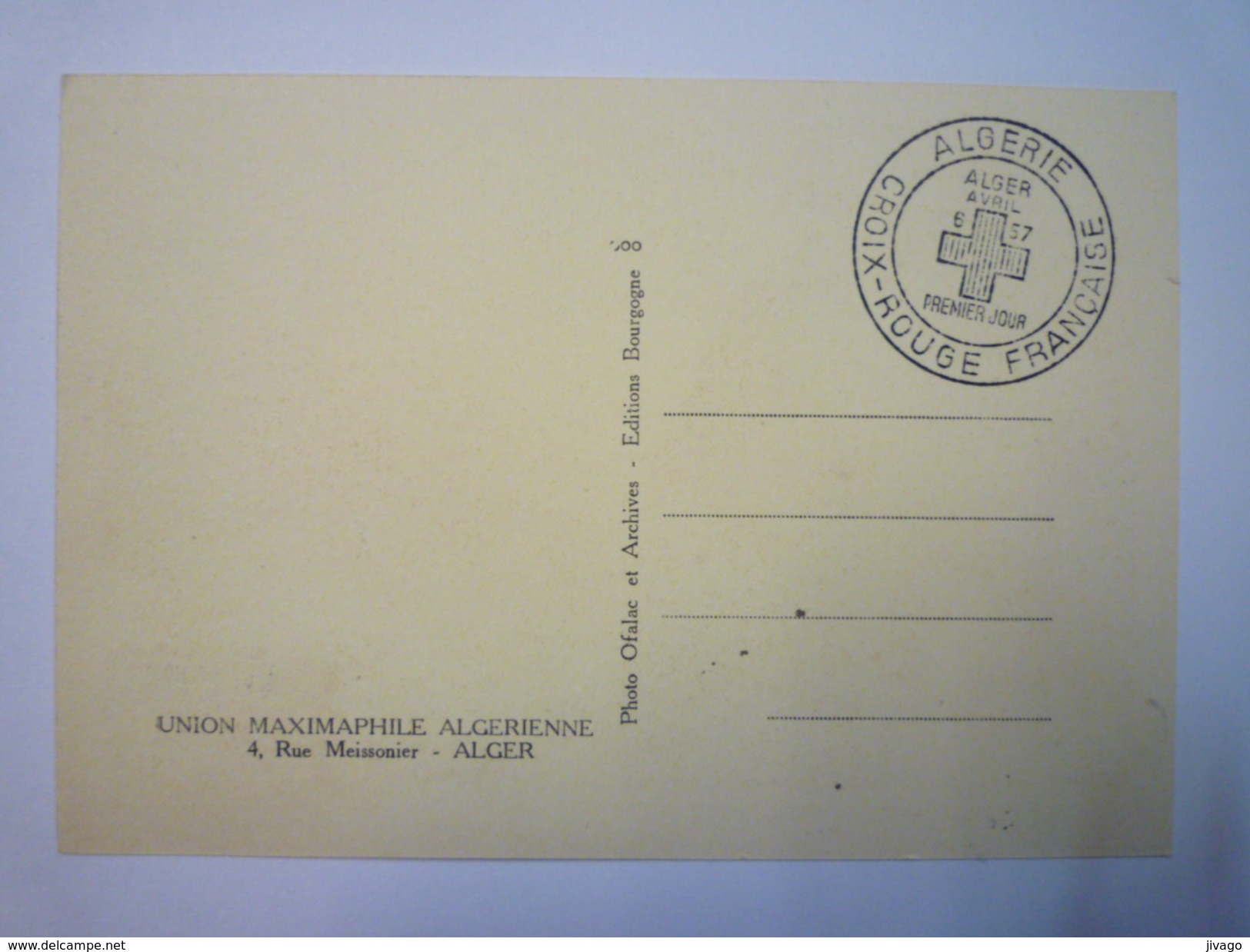 ALGERIE  -  CROIX ROUGE FRANCAISE   LA CIGOGNE   1957    - Maximum Cards