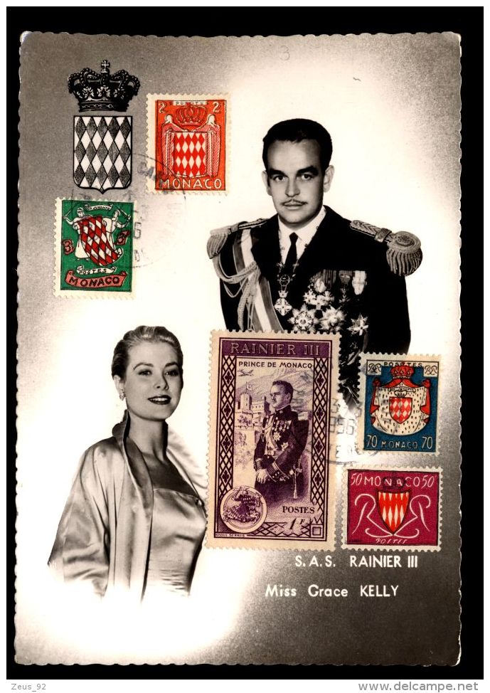 T1267 MONACO - SAS RAINER II AND MISS GRACE KELLY - POSTCARD WITH STAMPS - Autres & Non Classés