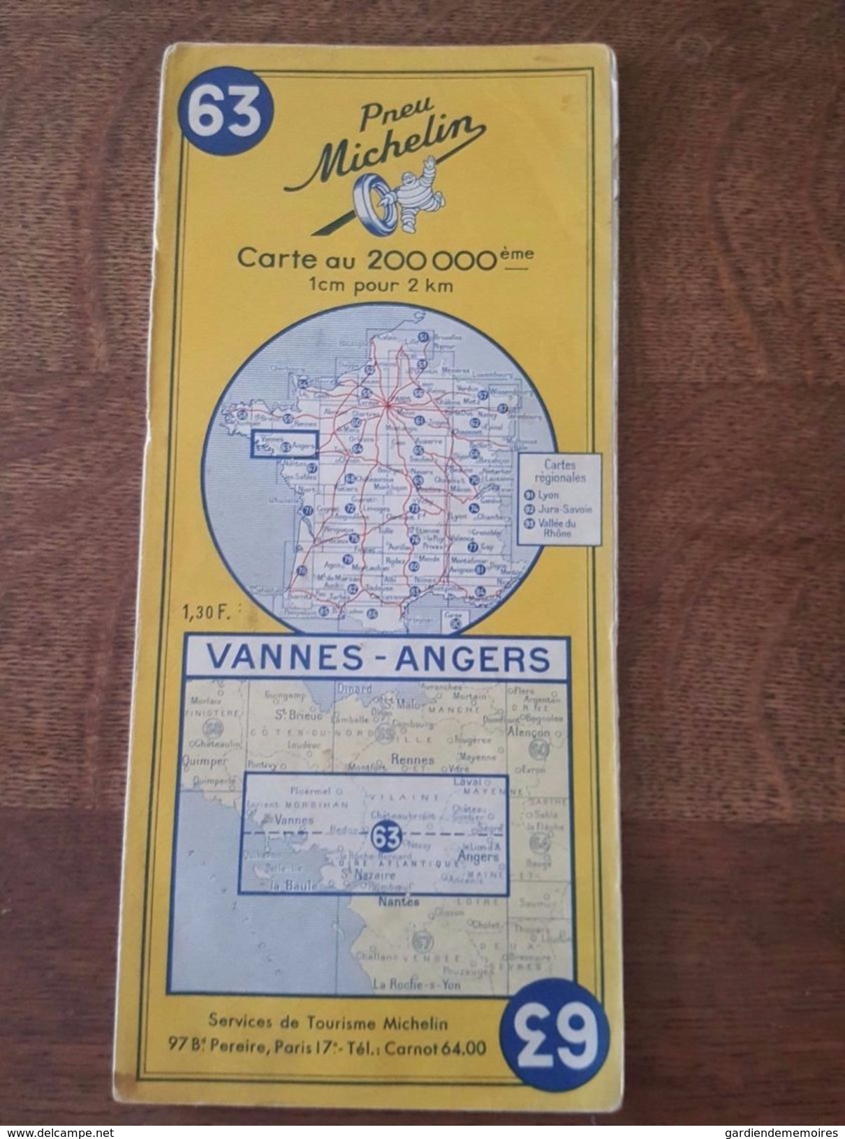 Ancienne Carte Routière Michelin N°63 - Vannes - Angers - Carte Stradali