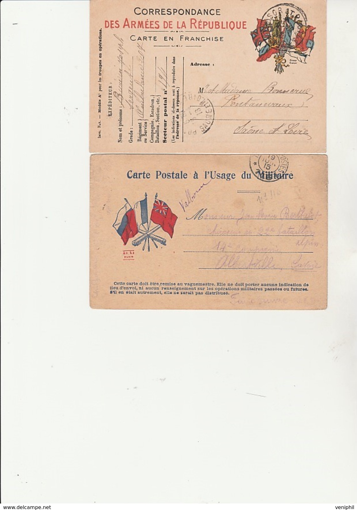 LOT DE 8 CARTES DIFFERENTES  EN FRANCHISE AUX DRAPEAUX 1914-1918 - TOUTES OBLITEREES - 1. Weltkrieg